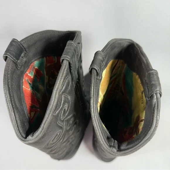 Vintage Zodiac Black Leather Heeled Cowgirl Boots - Picture 6 of 14